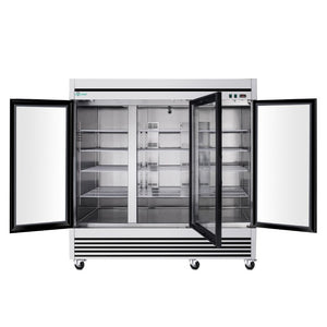 English Elm 72 Cu Ft Triple Glass Door Reach in Commercial Refrigerator Stainless Steel LED W3629P365440