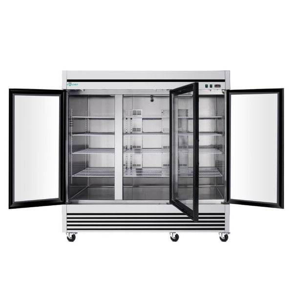 English Elm 72 Cu Ft Triple Glass Door Reach in Commercial Refrigerator Stainless Steel LED W3629P365440