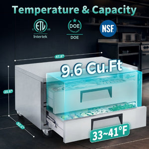 English Elm 48 Inch Commercial Refrigerated Chef Base Two Drawer Undercounter Cold Storage Unit W3629P365450
