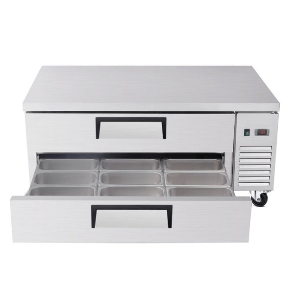 English Elm 52 Inch Refrigerated Chef Base with Two Drawers 10.5 Cu Ft Steel Undercounter Unit W3629P365451