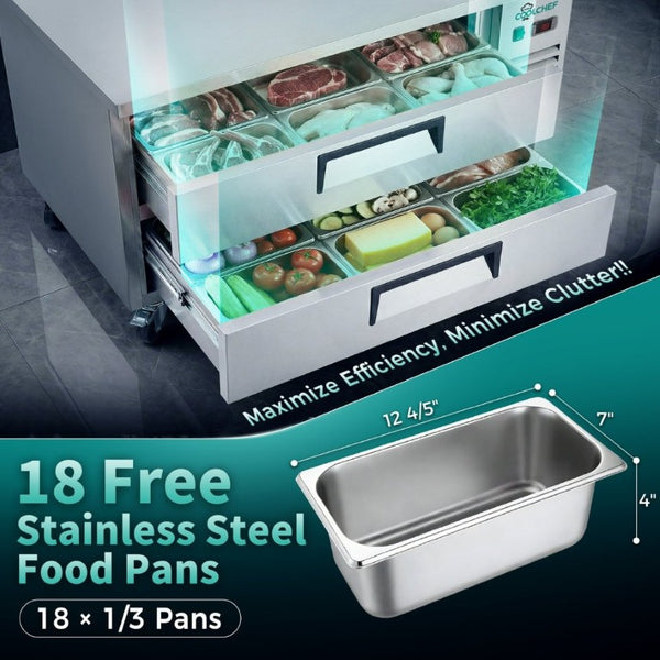 English Elm 52 Inch Refrigerated Chef Base with Two Drawers 10.5 Cu Ft Steel Undercounter Unit W3629P365451
