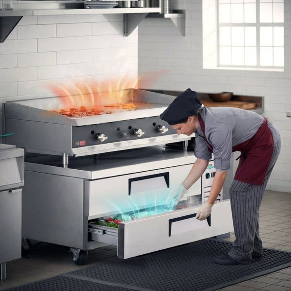 English Elm 52 Inch Refrigerated Chef Base with Two Drawers 10.5 Cu Ft Steel Undercounter Unit W3629P365451