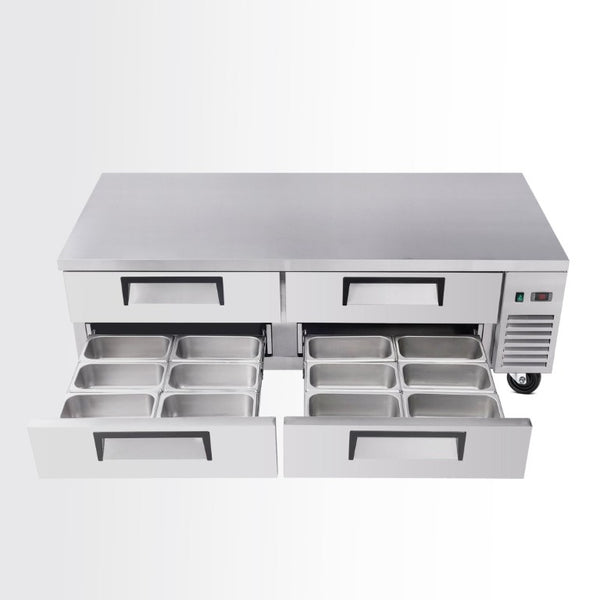 English Elm 72 Inch Stainless Steel Chef Base with Four Drawers Ventilated Undercounter Cooler NSF W3629P365452