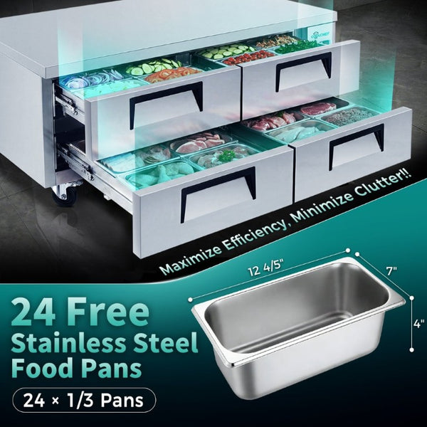 English Elm 72 Inch Stainless Steel Chef Base with Four Drawers Ventilated Undercounter Cooler NSF W3629P365452