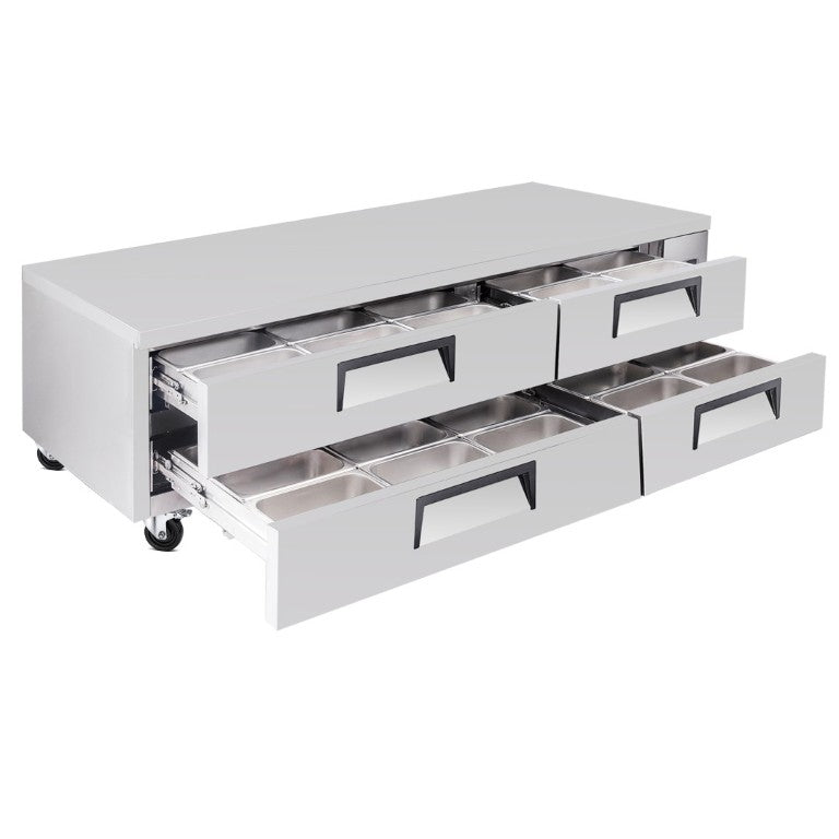 English Elm 84 Inch Refrigerated Chef Base with Four Drawers and 19.1 Cu Ft Stainless Cookline Storage W3629P365453