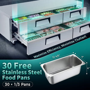 English Elm 84 Inch Refrigerated Chef Base with Four Drawers and 19.1 Cu Ft Stainless Cookline Storage W3629P365453