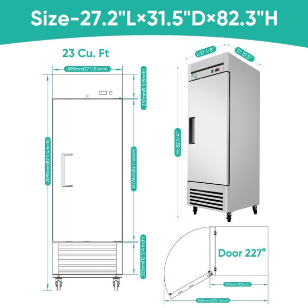English Elm 27″ 27 Stainless Steel Reach-In Commercial Refrigerator with Digital Thermostat and LED Display W3629P459814