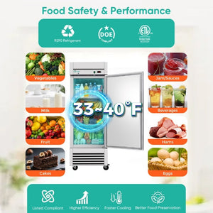 English Elm 27″ 27 Stainless Steel Reach-In Commercial Refrigerator with Digital Thermostat and LED Display W3629P459814