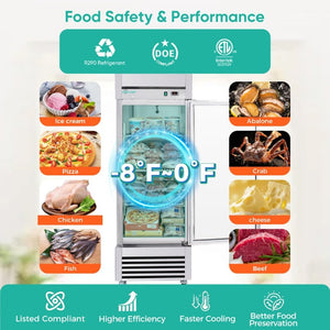 English Elm 27 Inch Stainless Steel Commercial Reach in Freezer ETL Certified Restaurant Grade W3629P459815