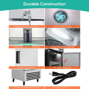 English Elm 27 Inch Stainless Steel Commercial Reach in Freezer ETL Certified Restaurant Grade W3629P459815