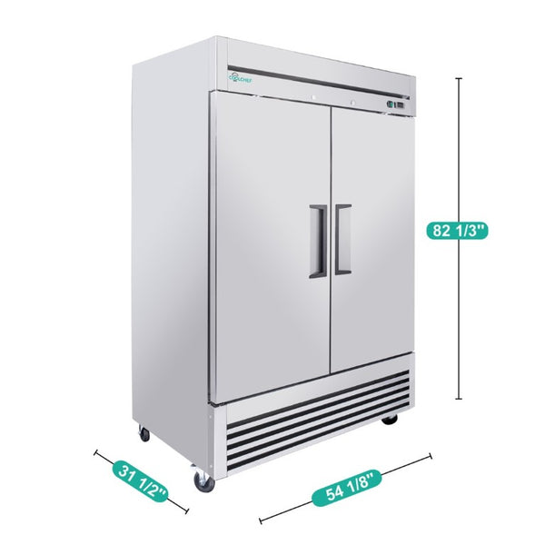 English Elm 54 Inch Commercial Reach-In Refrigerator Stainless Steel 2 Door Restaurant Fridge 6 Shelves W3629P459817