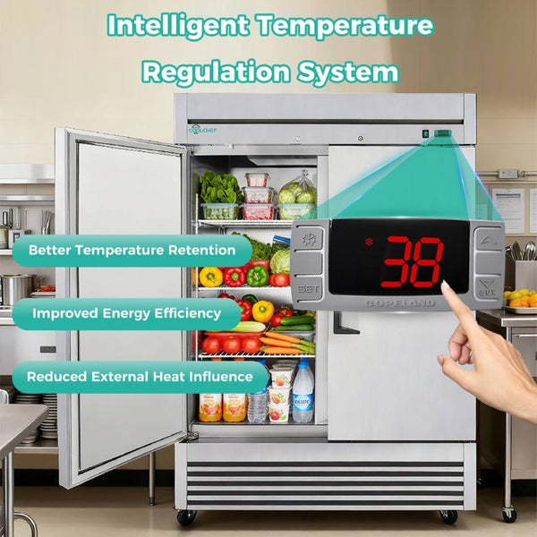 English Elm 54 Inch Commercial Reach-In Refrigerator Stainless Steel 2 Door Restaurant Fridge 6 Shelves W3629P459817