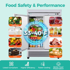 English Elm 54 Inch Commercial Reach-In Refrigerator Stainless Steel 2 Door Restaurant Fridge 6 Shelves W3629P459817