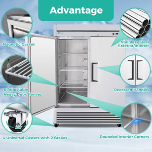 English Elm 54 Inch Commercial Reach-In Refrigerator Stainless Steel 2 Door Restaurant Fridge 6 Shelves W3629P459817