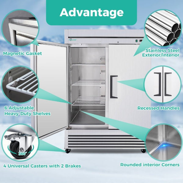 English Elm 54 Inch Commercial Reach-In Refrigerator Stainless Steel 2 Door Restaurant Fridge 6 Shelves W3629P459817