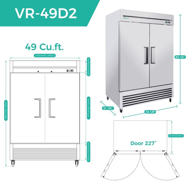 English Elm 54 Inch Commercial Reach-In Refrigerator Stainless Steel 2 Door Restaurant Fridge 6 Shelves W3629P459817