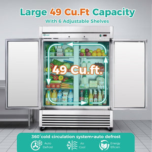 English Elm 54 Inch Commercial Reach-In Refrigerator Stainless Steel 2 Door Restaurant Fridge 6 Shelves W3629P459817