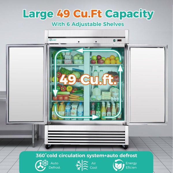English Elm 54 Inch Commercial Reach-In Refrigerator Stainless Steel 2 Door Restaurant Fridge 6 Shelves W3629P459817