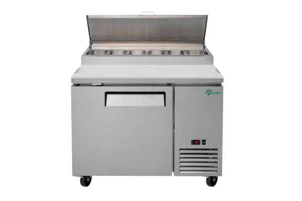 English Elm Coolchef 44 Inch Commercial Pizza Prep Table Stainless Steel Refrigerated Topping Rail W3629P459818