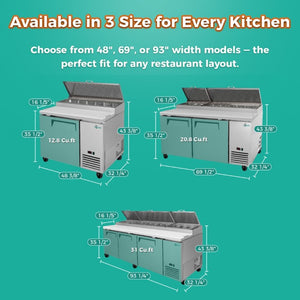 English Elm Coolchef 44 Inch Commercial Pizza Prep Table Stainless Steel Refrigerated Topping Rail W3629P459818