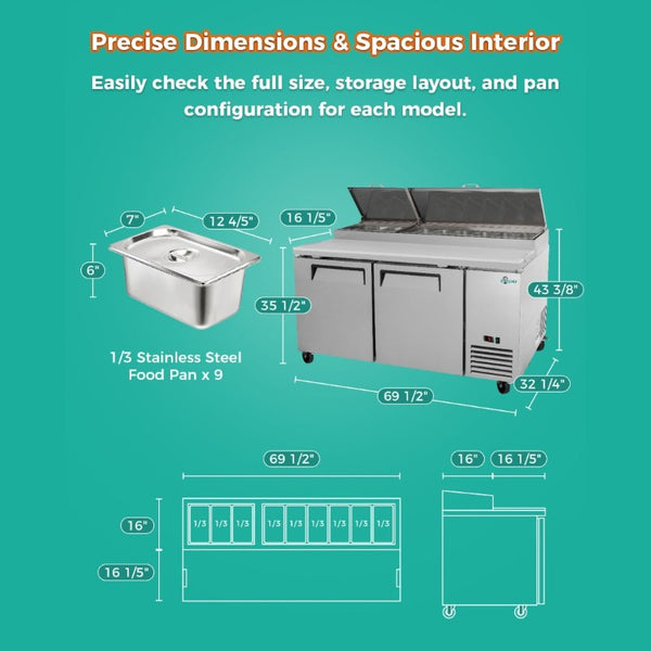 English Elm Coolchef Two Door Pizza Prep Refrigerator with Stainless Steel Interior and R290 Cooling W3629P459819