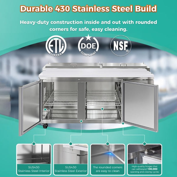 English Elm Coolchef Two Door Pizza Prep Refrigerator with Stainless Steel Interior and R290 Cooling W3629P459819