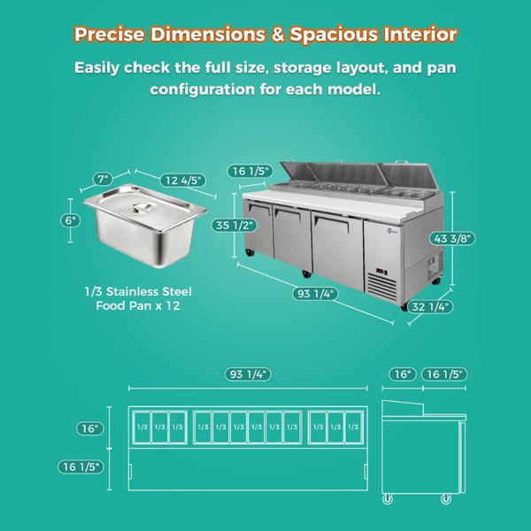 English Elm Coolchef Three Door Pizza Prep Refrigerator NSF Certified Stainless Steel Commercial Table W3629P459820