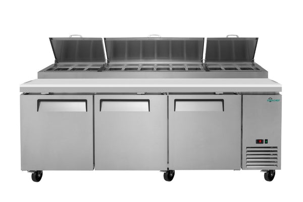 English Elm Coolchef Three Door Pizza Prep Refrigerator NSF Certified Stainless Steel Commercial Table W3629P459820