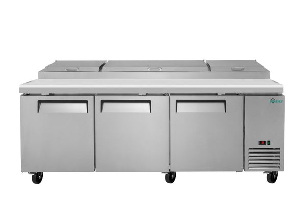 English Elm Coolchef Three Door Pizza Prep Refrigerator NSF Certified Stainless Steel Commercial Table W3629P459820