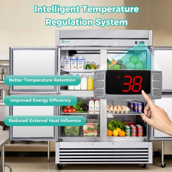 English Elm 54 Inch Stainless Steel 4 Door Reach in Commercial Refrigerator with LED and R290 W3629P459833
