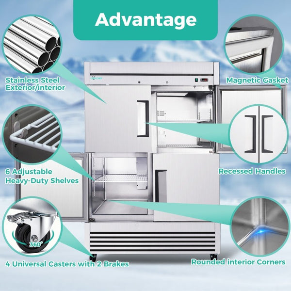 English Elm 54 Inch Stainless Steel 4 Door Reach in Commercial Refrigerator with LED and R290 W3629P459833