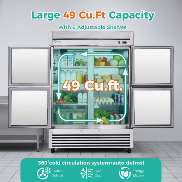 English Elm 54 Inch Stainless Steel 4 Door Reach in Commercial Refrigerator with LED and R290 W3629P459833