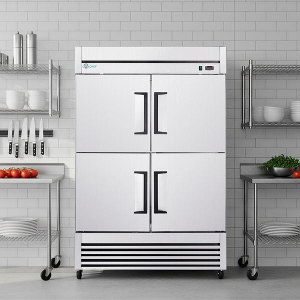 English Elm 54Commercial Four Door Stainless Reach-In Freezer with LED Lighting and Six Shelves W3629P459834