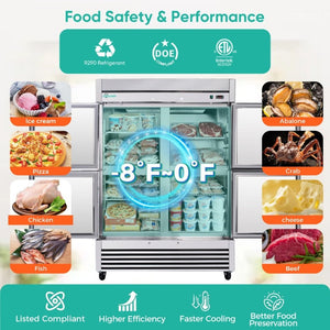 English Elm 54Commercial Four Door Stainless Reach-In Freezer with LED Lighting and Six Shelves W3629P459834