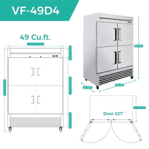 English Elm 54Commercial Four Door Stainless Reach-In Freezer with LED Lighting and Six Shelves W3629P459834