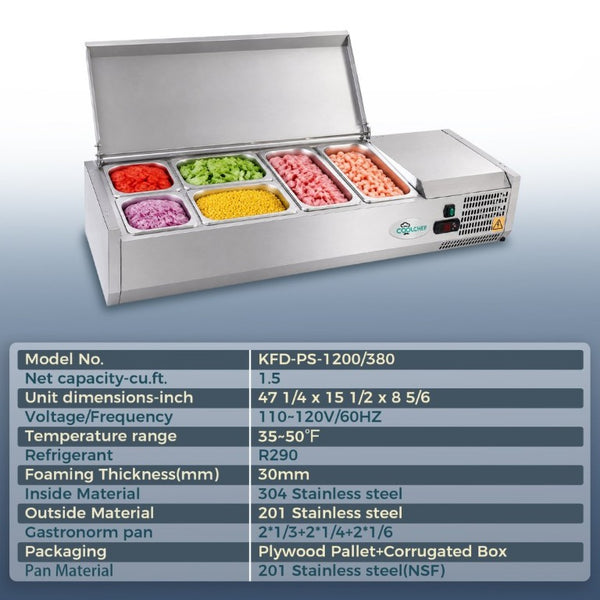 English Elm 47 Inch Stainless Steel Commercial Refrigerated Prep Station with ETL Certified R290 Cooling W3629P514999