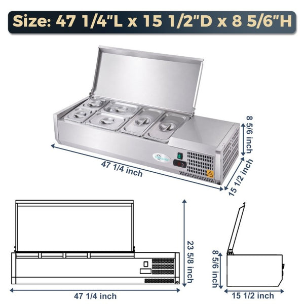 English Elm 47 Inch Stainless Steel Commercial Refrigerated Prep Station with ETL Certified R290 Cooling W3629P514999