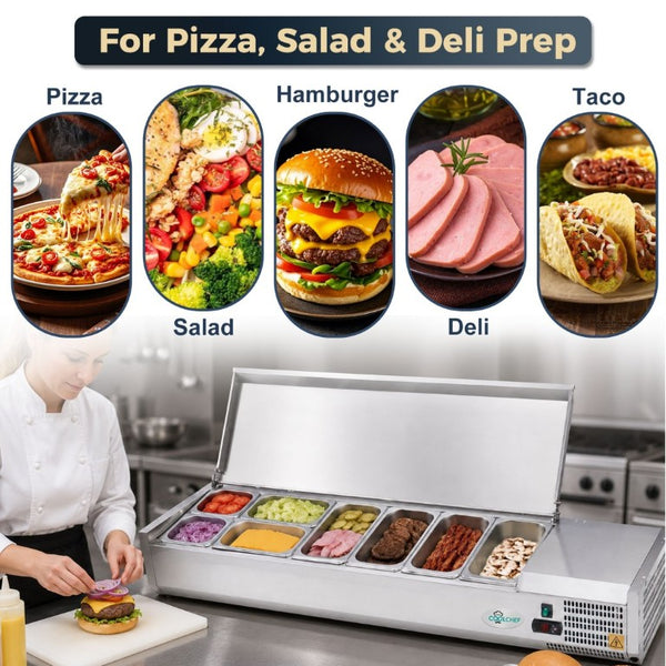 English Elm 59 Inch Commercial Refrigerated Prep Station with Stainless Interior and ETL Certified Cooling W3629P515000