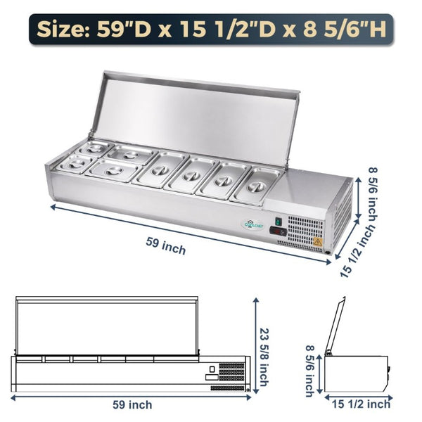 English Elm 59 Inch Commercial Refrigerated Prep Station with Stainless Interior and ETL Certified Cooling W3629P515000