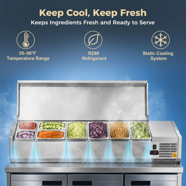English Elm 59 Inch Commercial Refrigerated Prep Station with Stainless Interior and ETL Certified Cooling W3629P515000
