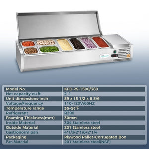 English Elm 59 Inch Commercial Refrigerated Prep Station with Stainless Interior and ETL Certified Cooling W3629P515000