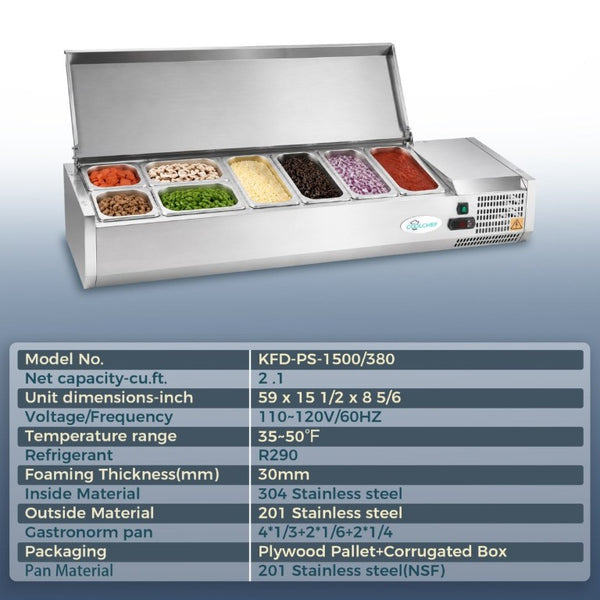 English Elm 59 Inch Commercial Refrigerated Prep Station with Stainless Interior and ETL Certified Cooling W3629P515000