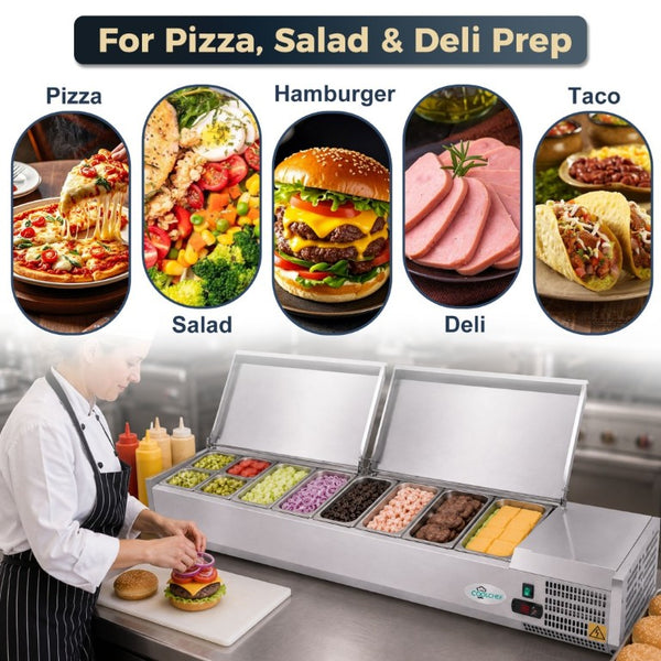 English Elm 71 Inch Refrigerated Prep Station Stainless Steel Countertop Cold Storage ETL Certified W3629P515001