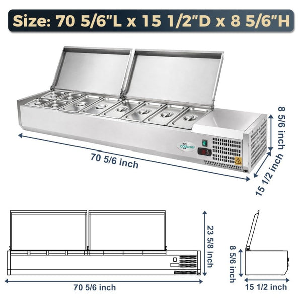 English Elm 71 Inch Refrigerated Prep Station Stainless Steel Countertop Cold Storage ETL Certified W3629P515001