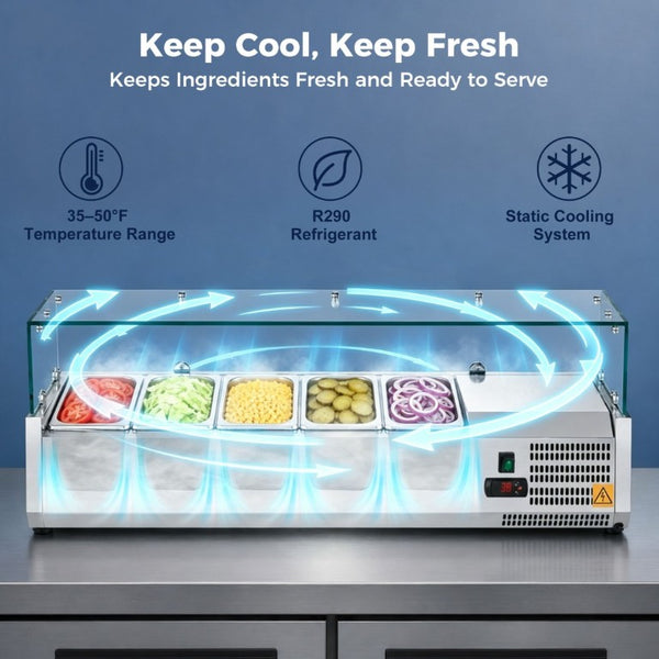 English Elm Coolchef Refrigerated Countertop Prep Station Stainless Steel with Five GN Pans W3629P515002