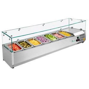 English Elm 59 Inch Refrigerated Condiment Prep Rail Stainless Steel Glass Guard ETL R290 Certified W3629P515003