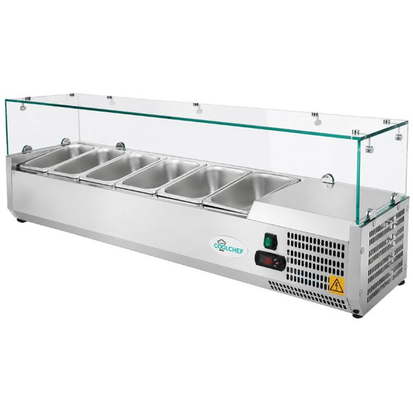 English Elm 59 Inch Refrigerated Condiment Prep Rail Stainless Steel Glass Guard ETL R290 Certified W3629P515003