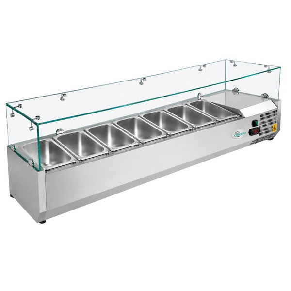 English Elm 59 Inch Refrigerated Condiment Prep Rail Stainless Steel Glass Guard ETL R290 Certified W3629P515003