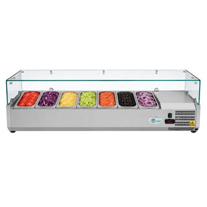 English Elm 59 Inch Refrigerated Condiment Prep Rail Stainless Steel Glass Guard ETL R290 Certified W3629P515003
