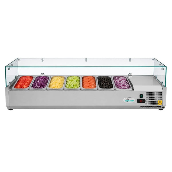English Elm 59 Inch Refrigerated Condiment Prep Rail Stainless Steel Glass Guard ETL R290 Certified W3629P515003